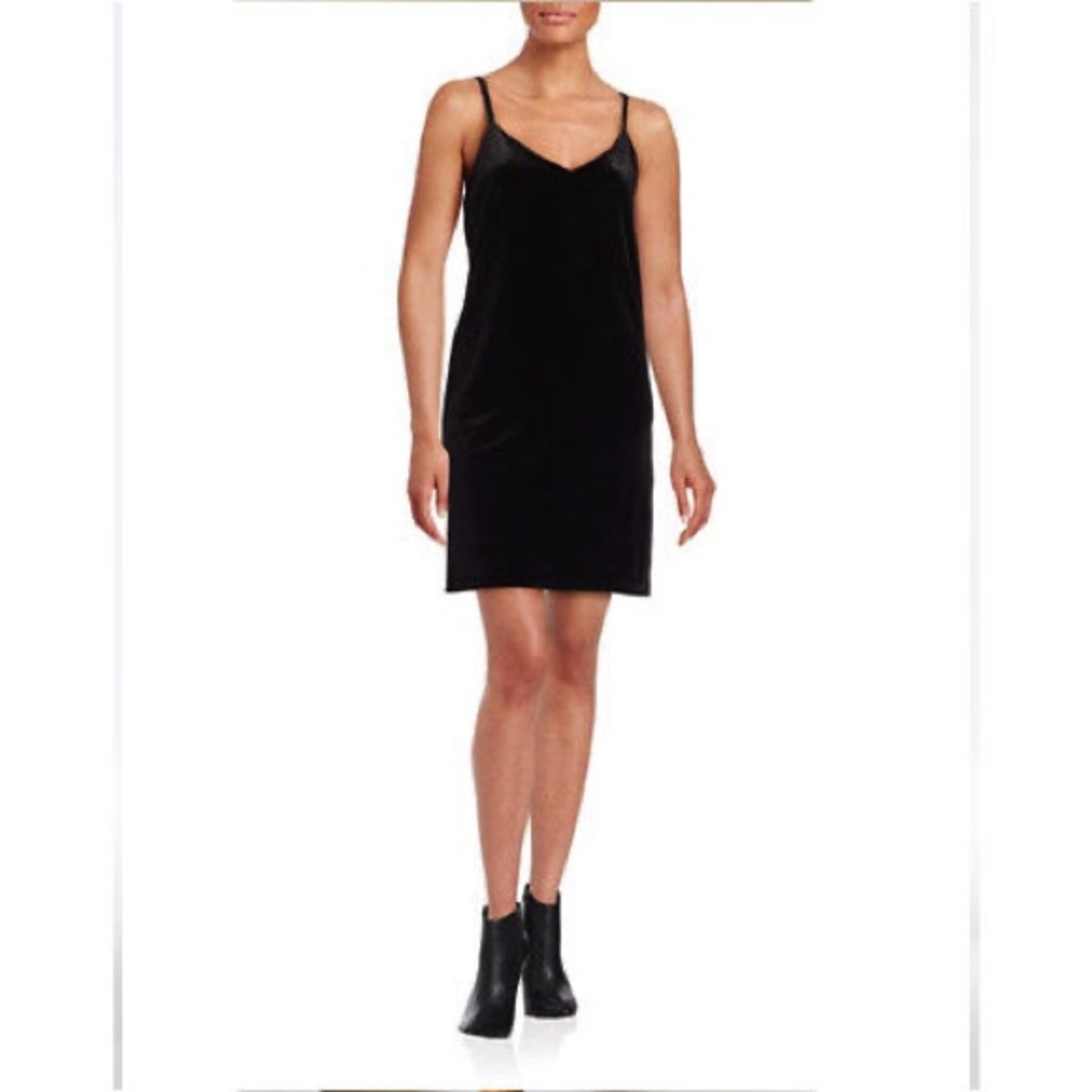 Design Lab Black V neck Velvet Slip Dress
